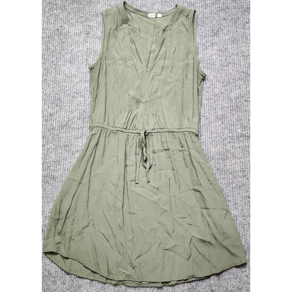 Gap Womens Olive Green Sleeveless V-Neck Pleated Mini Dress Size S Drawstring